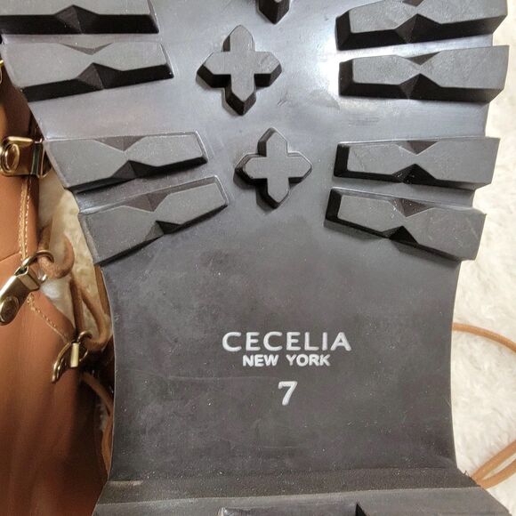 Cecelia New York Trekker Boot with Genuine Shearling Trim Sz 7 EUC Combat Chunky - Picture 11 of 14